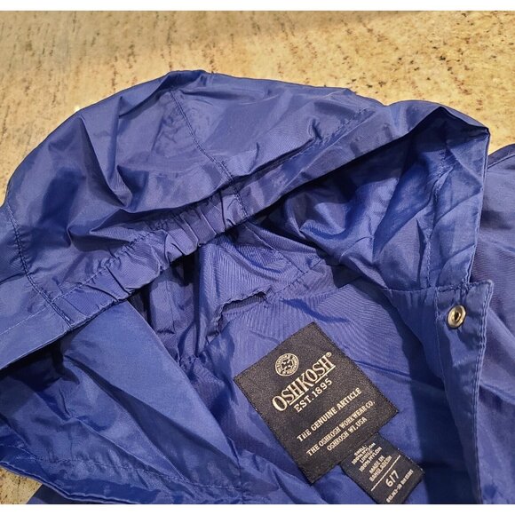 Vintage OshKosh Blue Windbreaker Rain Jacket Hooded Size 6/7 Packable - Picture 10 of 14